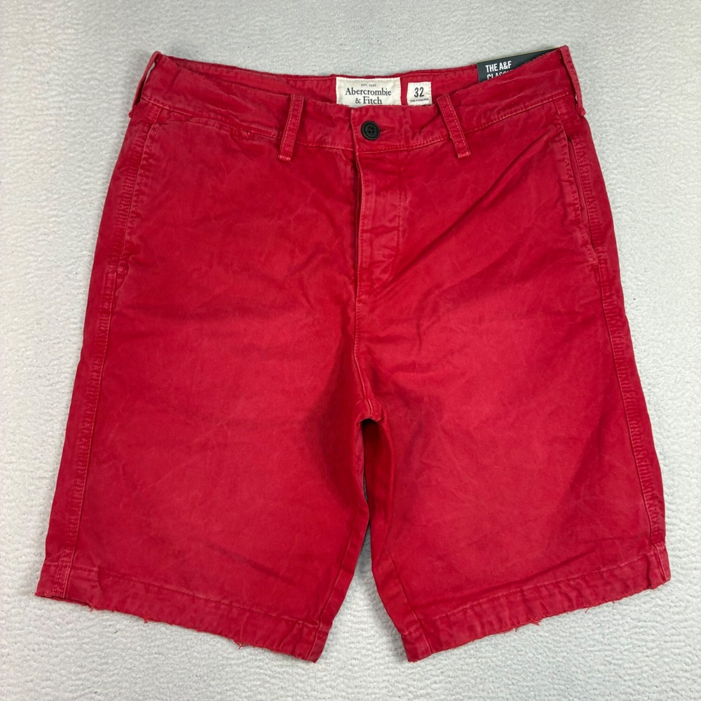 Abercrombie Fitch Classic Fit Shorts Men 32x10 Red Chino At The Knee Preppy NWT